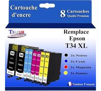 8 Cartouches Compatibles pour Epson WorkForce Pro WF3720DW, WF3720DWF, WF3725DWF remplace Epson T34XL (34XL) -