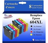T3AZUR - 8x Cartouches compatibles avec Epson Expression Home XP-2200, XP-2205, XP-3200, XP-3205, XP-4200, XP-4205, 604 XL Cyan G