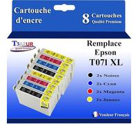 T3AZUR- 8X Cartouches Compatibles avec Epson T0711 remplace Epson D78 D120 DX4000 DX5000 DX6000 DX7400 DX8400 DX9400F S20 S21 SX100 SX105 SX110 SX200 SX210 SX215 SX400 SX410 SX510W SX600FW