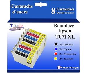 T3AZUR- 8X Cartouches Compatibles avec Epson T0711 remplace Epson Stylus Office SX405 SX410 SX415 SX510W SX515W SX600FW SX610FW