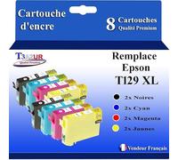 T3AZUR- 8X Cartouches Compatibles avec Epson T1291 T1292 T1293 T1294 remplace Epson Stylus Office SX230 SX235W SX420W SX425W SX430W SX435W SX438W