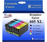 T3AZUR - 8x Cartouches compatibles avec Epson WorkForce Pro WF-3820DWF (2Noires + 2Cyan + 2 Magenta + 2 Jaunes) G