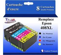 T3AZUR - 8x Cartouches compatibles avec Epson WorkForce Pro WF-C4810DTWF, 408, 408L, 408XL G