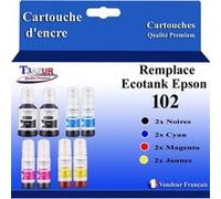 T3AZUR - 8x Recharges compatibles avec Epson EcoTank ET-15000, ET-2700, ET-2750, ET-2751, ET-2756, ET-2850, ET-2851, ET-2856, ET-3700, ET-3750, ET-3850, ET-4750, ET-4850, ET-4856, 102 G