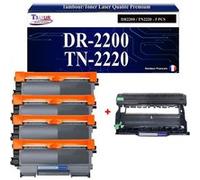 Kit Tambour+ 4 Toners compatibles avec Brother TN2220 TN2010 DR2200 pour Brother Fax 2840, Fax 2845, Fax 2940