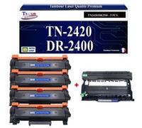 T3AZUR - Kit Tambour+ 4 Toners compatibles avec Brother TN2420 DR2400 pour Brother MFC-L2710DN, MFC-L2710DW, MFC-L2712DN, MFC-L2712DW, MFC-L2713DW, MFC-L2715DW - 3 000 pages Noir G