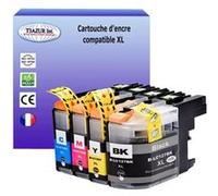 T3AZUR- Lot de 4 Cartouches compatibles avec Brother LC127XL, LC125XL pour Brother MFC-J4510DW, MFC-J4610DW Noir, Cyan, Magenta, Jaune