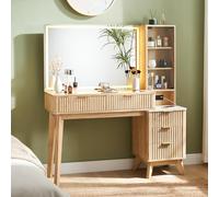 T4TREAM Ordinateur de maquillage strié de 48 pouces avec grand miroir et lumières de 36 pouces, grande table à langer avec 5 tiroirs et étagères réglables, ensemble de table à langer avec station