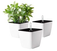 T4U 13CM Bac à Fleurs Auto-Irrigation Blanc Plastique Rond Lot de 3, Pot avec Réserve d'eau et Indicateur de Niveau d'eau Pot avec Système d'Arrosage pour Planter Les Plantes Facilement