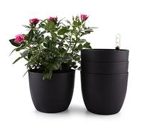 T4U 18 cm Plastique d'arrosage Automatique Pot de Fleurs avec indicateur de Niveau d'eau Noir Lot de 4, décoration Moderne Pot de Fleurs Pot pour Toutes Les Plantes, Fleurs, Herbes, African Violets,