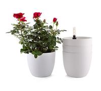 T4U 18CM Bac à Fleurs en Plastique avec réserve d'eau et indicateur de Niveau d'eau Blanc Lot de 4, Moderne décoration Pot de Plante pour Toutes Les Plantes,Fleurs,Herbes, Violets,Succulents