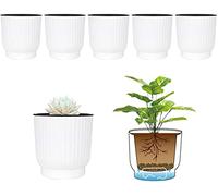T4U d'arrosage Automatique Pots de Fleurs, 10CM Plantes en Plastique avec Niveau d'eau Visuel - Lot de 6, Pot pour Aloès, Herbes Succulentes, Home Decor Pots de Fleurs - Blanc
