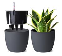 T4U Lot de 2 Pots Auto-Arrosants 15 cm avec Indicateur d’Eau, Pot de Fleur Interieur pour Débutants et Personnes Occupées, Pot de Fleur pour Lierre et Pothos, Usage Intérieur et Extérieur (Gris)