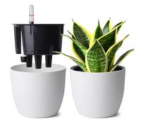 T4U Lot de 2 Pots Auto-Arrosants 15 cm avec Indicateur d’Eau, Pot de Fleur Interieur pour Débutants et Personnes Occupées, Pot de Fleur pour Lierre et Pothos, Usage Intérieur et Extérieur (Blanc)