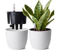 T4U Lot de 2 Pots Auto-Arrosants 20 cm avec Indicateur d’Eau, Pot de Fleur Interieur pour Débutants et Personnes Occupées, Pot de Fleur pour Lierre et Pothos, Usage Intérieur et Extérieur (Blanc)