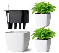T4U Lot de 3 Pots Auto-Arrosants 13 cm Carrés avec Indicateur, Pot de Fleur Interieur pour Débutants et Personnes Occupées, Pot de Fleur pour Lierre et Pothos, Usage Intérieur et Extérieur (Blanc)