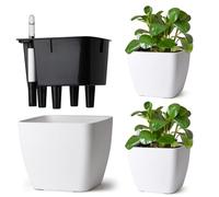 T4U Lot de 3 Pots Auto-Arrosants 17,5 cm Carrés avec Indicateur, Pot de Fleur Interieur pour Débutants et Personnes Occupées, Pot de Fleur pour Lierre et Pothos, Usage Intérieur et Extérieur (Blanc)
