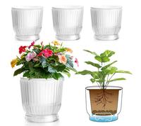 T4U Lot de 4 pot de fleurs à auto-arrosage pour plantes d'intérieur de 15,2 cm, pots transparents avec réservoir