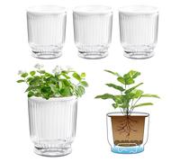T4U Lot de 4 pots de fleurs à arrosage automatique de 12,2 cm, pots de fleurs à auto-arrosage avec réservoir, petits pots à auto-arrosage pour plantes d'intérieur (violettes africaines, transparent)