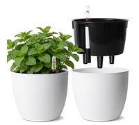 T4U Pots de Fleurs Auto-Arrosants 17,5 cm Lot de 2 avec Indicateur d’Eau