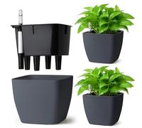 T4U Pots de Fleurs Auto-Arrosants Carrés 13 cm Lot de 3 avec Indicateur