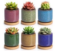 T4U Pots de Fleurs d’Intérieur en Céramique 6,3 cm Lot de 6 avec Soucoupes