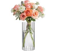 T4U Vase en Verre cannelé 20 cm, soliflore décoratif Transparent