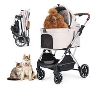 T5 Poussette de luxe pour chien de taille moyenne de moins de 27,2 kg ou 2 petits chiens et chats avec auvent de 180 degrés, pare-soleil - Poussette pliable pour plusieurs animaux de compagnie -