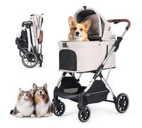 T5 Poussette de luxe pour chien de taille moyenne de moins de 27,2 kg ou 2 petits chiens et chats avec auvent de 180 degrés, pare-soleil - Poussette pliable pour plusieurs animaux de compagnie -