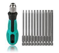 T6-T40 Tournevis Torx 12 pièces 100mm de long Jeu de bits magnétiques Torx avec T30 et poignée, tige hexagonale 1/4 pouce Outils électriques pour visseuse sans fil T20 T25 Tournevis