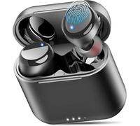 T6 True Écouteurs sans Fil Bluetooth avec contrôle Tactile et étui de Chargement sans Fil IPX8 Étanche stéréo avec écouteurs Micro Casque intégré Premium Deep Bass pour Sport noir