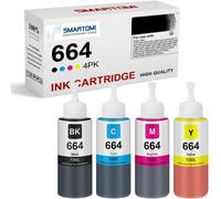 T664 664 Bouteille d'encre Compatible avec Epson T664 664 Cartouche d'encre pour ET-2500 ET-2550 ET-2600 ET-2650 ET-3600 ET-4500 L350 L355 L555, T6641 T6642 T6643 T6644 (4 Pack)