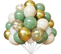 T751 Lot de 50 ballons en latex vert doré blanc SKYIOL 30,5 cm Ballons confettis dorés pour anniversaire, mariage, baptême, cérémonie de jeunesse Décoration de Noël