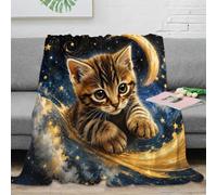 T7W5Y3A1C Chat Cosmique Plaid Microfibre 3D Touch Doux Fleece | 70×80inchmicrofibre douce confort canapé câlin toucher polaire léger chaleur déco chambre plaid chat textile maison cadeau