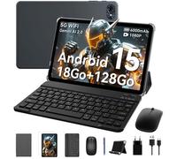 T80 Tablette 10 Pouces,18Go RAM 128Go ROM,Android 15,6000mAh,Wi-Fi 5G,Gemini AI,avec Clavier Souris Stylet,Tablette Pas Cher