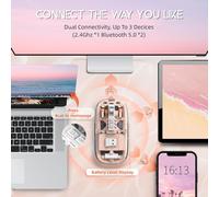 T900 Souris sans Fil Rechargeable, Ultra Mince 2.4G + Bluetooth 5.1 Souris Silence 2400 DPI, Souris Gamer Transparente récepteur USB pour Laptop/PC/Mac, Niveau de Batterie Visible-Rose