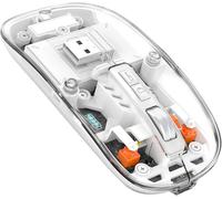 T900 Souris sans Fil Rechargeable, Ultra Mince 2.4G + Bluetooth 5.1 Souris Silence 2400 DPI, Souris Gamer Transparente récepteur USB pour Laptop/PC/Mac, Niveau de Batterie Visible-Blanc