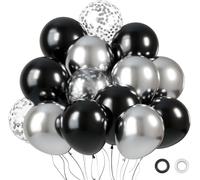 T998 Lot de 60 ballons noirs et argentés en latex SKYIOL de 30,5 cm - Ballons à confettis pour anniversaire, mariage, fête prénatale, Nouvel An