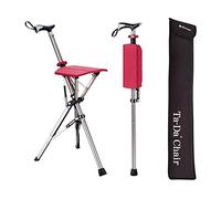 Ta-Da Chair - Canne de marche avec siège, Cadre en aluminium ultra-léger et Tabouret pliable robuste (jusqu'à 110 kg), Design pliable, idéal pour les voyages et les visites touristiques - Rouge, 82 cm