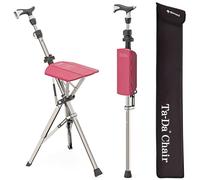 Ta-Da Chair Pro - Canne de Marche avec siège, Cadre en Aluminium Ultra-léger, Tabouret Pliable Robuste (jusqu'à 120 kg), Design Pliable, idéal pour Voyages et visites touristiques - Rouge, Ajustable