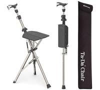 Ta-Da Chair Pro - Canne de Marche avec siège, Cadre en Aluminium Ultra-léger, Tabouret Pliable Robuste (jusqu'à 120 kg), Design Pliable, idéal pour Voyages et visites touristiques - Noir, Ajustable