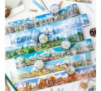 Ta Merry Lot de 6 rouleaux d'autocollants de paysage Washi Tape - Pour scrapbooking, albums, blocs-notes, journaling, journal intime, album photo, accessoires de bullet journal (Travel Time)