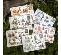 Ta Merry Transferts autocollants forêt et animaux - 12 feuilles - Papier - Style naturel - Convient pour scrapbooking, albums, journaux - Surface: Papier, tissu, parchemin, autres - Couleur : Forêt