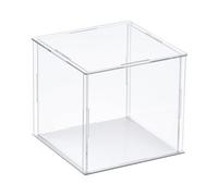 TA-VIGOR Boîte de présentation en acrylique transparent, 20 x 20 x 20 cm à assembler - Cube de rangement - Support de rangement anti-poussière avec base blanche pour le rangement d'objets de