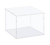 TA-VIGOR Boîte de présentation en acrylique transparent, 25 x 25 x 20 cm à assembler - Cube de rangement - Support de rangement anti-poussière avec base blanche pour le rangement d'objets de