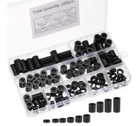 TA-VIGOR Lot de 100 rondelles d'espacement rondes en ABS, diamètre intérieur 6 mm, diamètre extérieur 11 mm, longueur 3 à 20 mm, noir, non fileté, entretoises d'isolation pour vis électriques