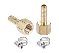 TA-VIGOR Lot de 2 coupleurs de raccord de tuyau cannelé en laiton, 6 mm, filetage femelle G1/4, connecteur de tuyau cannelé avec pince de 6 à 12 mm pour jardin, plomberie, air, eau, huile
