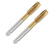 TA-VIGOR Lot de 2 tarauds filetés à pointe spirale M8 x 1,25 mm avec tolérance H2, 3 cannelures, filetage rectifié, revêtement en titane HSS (tige ronde avec extrémité carrée)