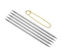TA-VIGOR Lot de 5 aiguilles à tricoter à double pointe en acier inoxydable | Équivalent US 10, finition argentée, comprend un support de couture pour chaussettes, chapeaux, gants