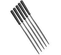 TA-VIGOR Lot de 5 limes aiguilles triangulaires en acier 3 mm x 140 mm | Dents trempées à double coupe, surface de classement de 70 mm, poignées antidérapantes en plastique pour métal